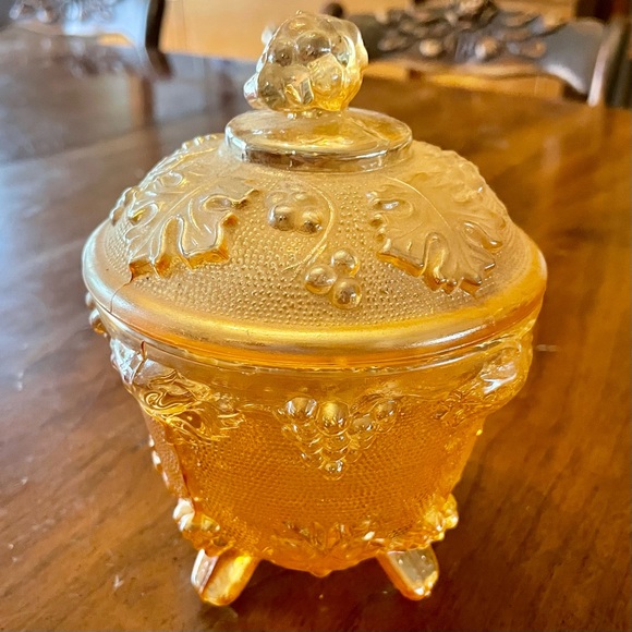 Jeannette Glass Company Peach Glass Candy Dish with Lid